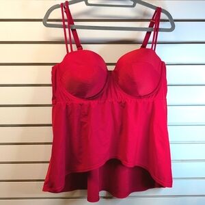 Swim Cacique Bandeau Bra Tankini Top 42D Lightly Lined Tomato Red NWOT